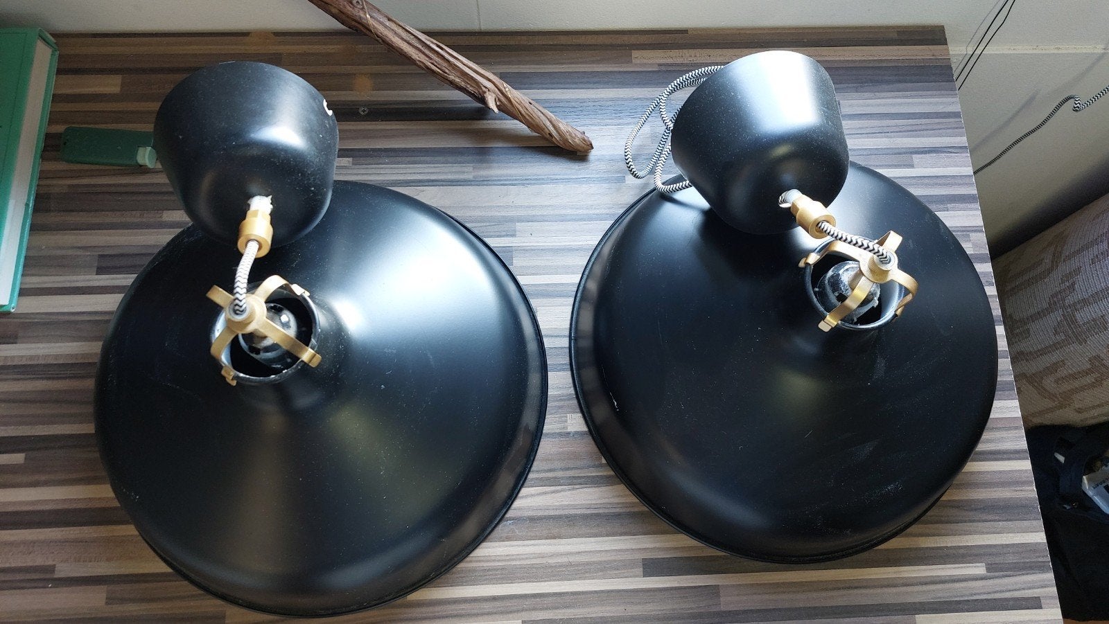 Set van 2 zwarte industriële hanglampen, Ophalen, Minder dan 50 cm, Gebruikt, Minder dan 25 cm