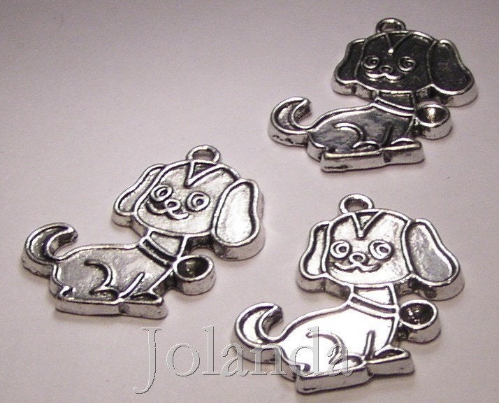 0818 Mooie Zilver Kleurige Honden Bedels, Overige merken, Nieuw, Ophalen of Verzenden, 4 bedels of meer