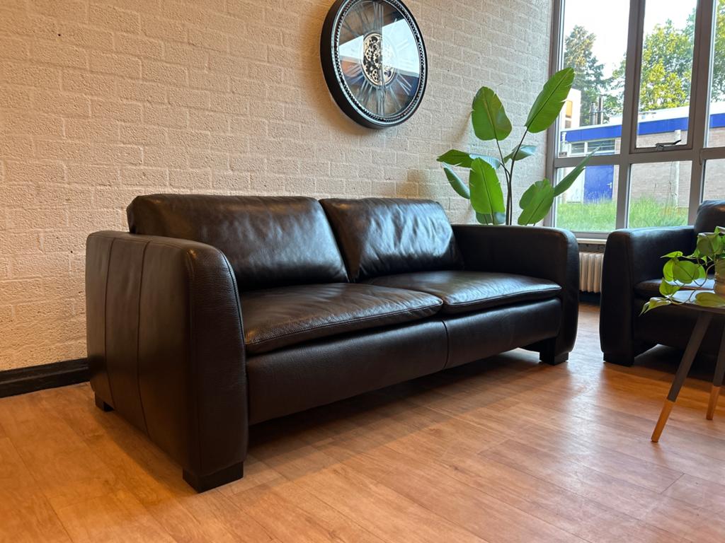Leatherworld Luxe Leren 3-Zits Banken SETPRIJS| Donkerbruin, Luxe, Driepersoons, Ophalen of Verzenden, Zo goed als nieuw