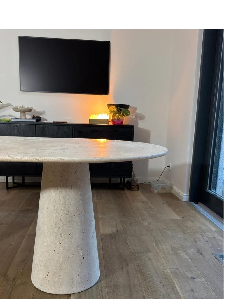The Modena Travertin Ovale Eettafel, Overige materialen, Merakimarble@gmail.com, 100 tot 150 cm, Verzenden