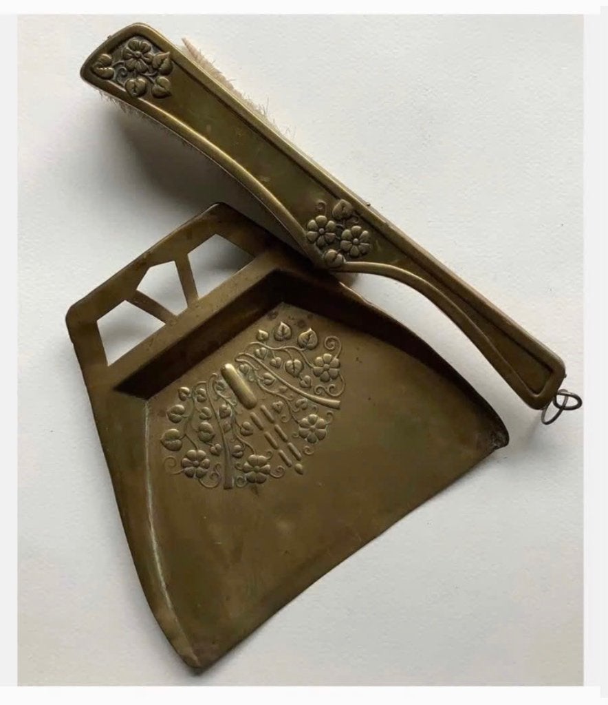 Antiek Art Deco koperen veger en blik, veger is 26 cm, Ophalen of Verzenden