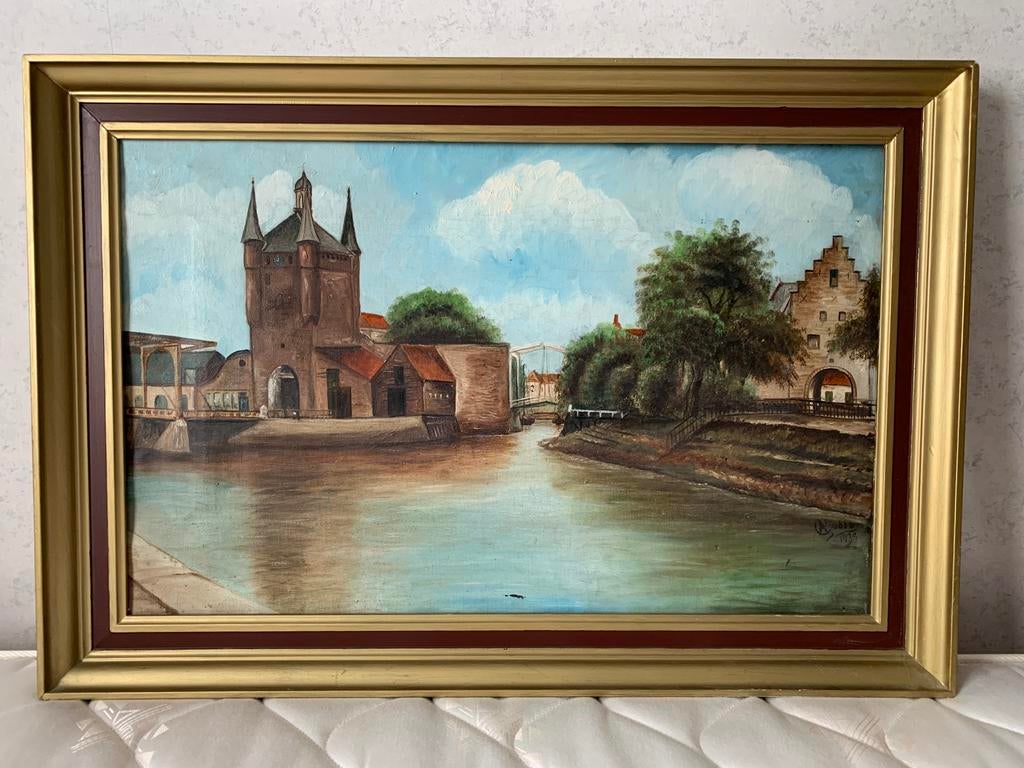 Schilderij Zuidhavenpoort Zierikzee 1935 A. Gudde, Antiek en Kunst, Kunst | Schilderijen | Klassiek, Ophalen