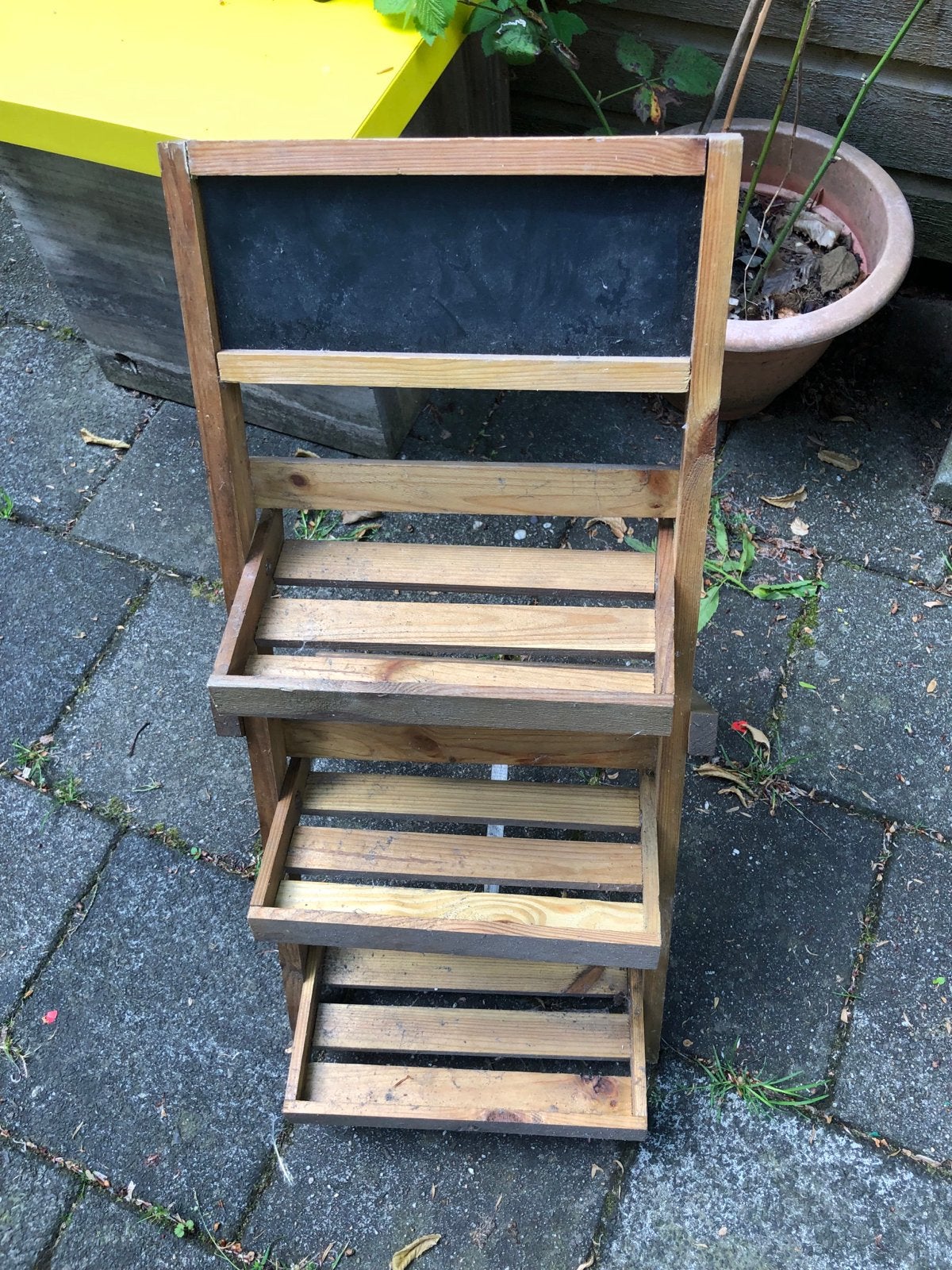 Houten planten etagere met krijtbord, Hout, Gebruikt, Ophalen of Verzenden, Landelijk