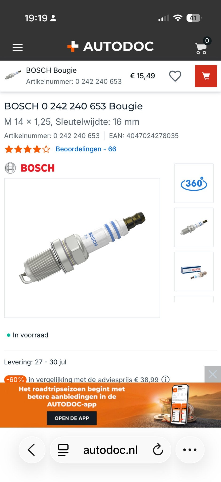 Bougie Bosch 0242 240 653 - Nieuw, Ophalen of Verzenden, Nieuw, Volvo