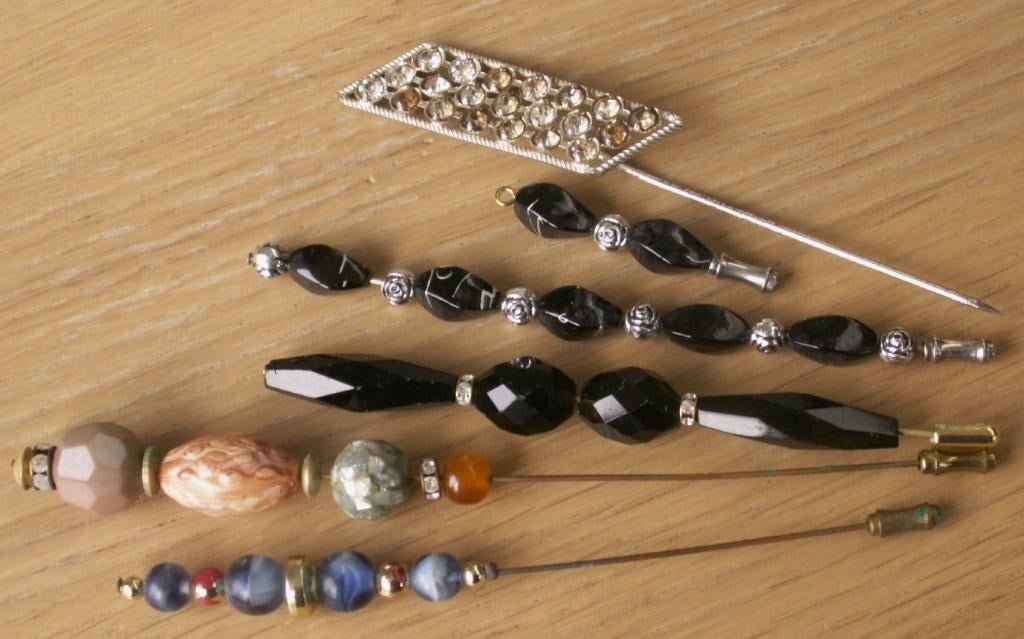 6 vintage hoedenspelden / broche, Antiek en Kunst, Ophalen of Verzenden