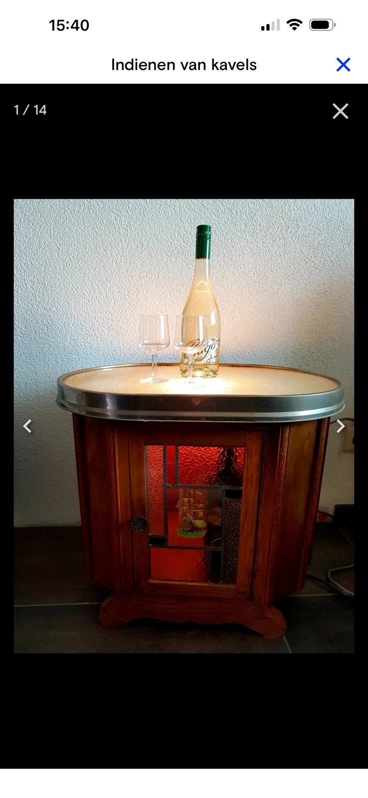 Vintage Jaren '50 Huisbar-Ovaal +Verlichting & Glas-in-Lood, Ophalen