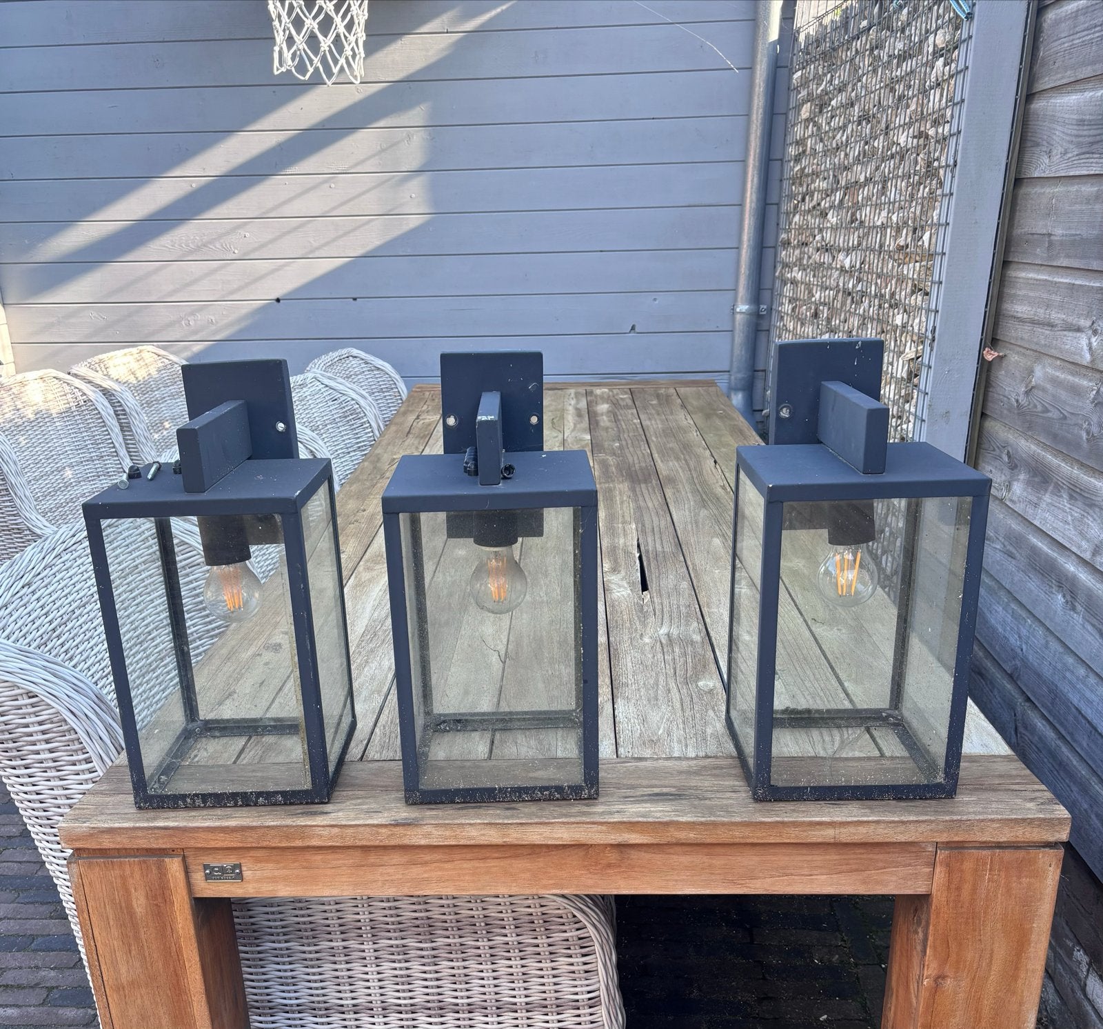 Set van 3 zwarte buitenlampen - KS, Tuin en Terras, Ophalen, Gebruikt, Staal, Minder dan 50 watt