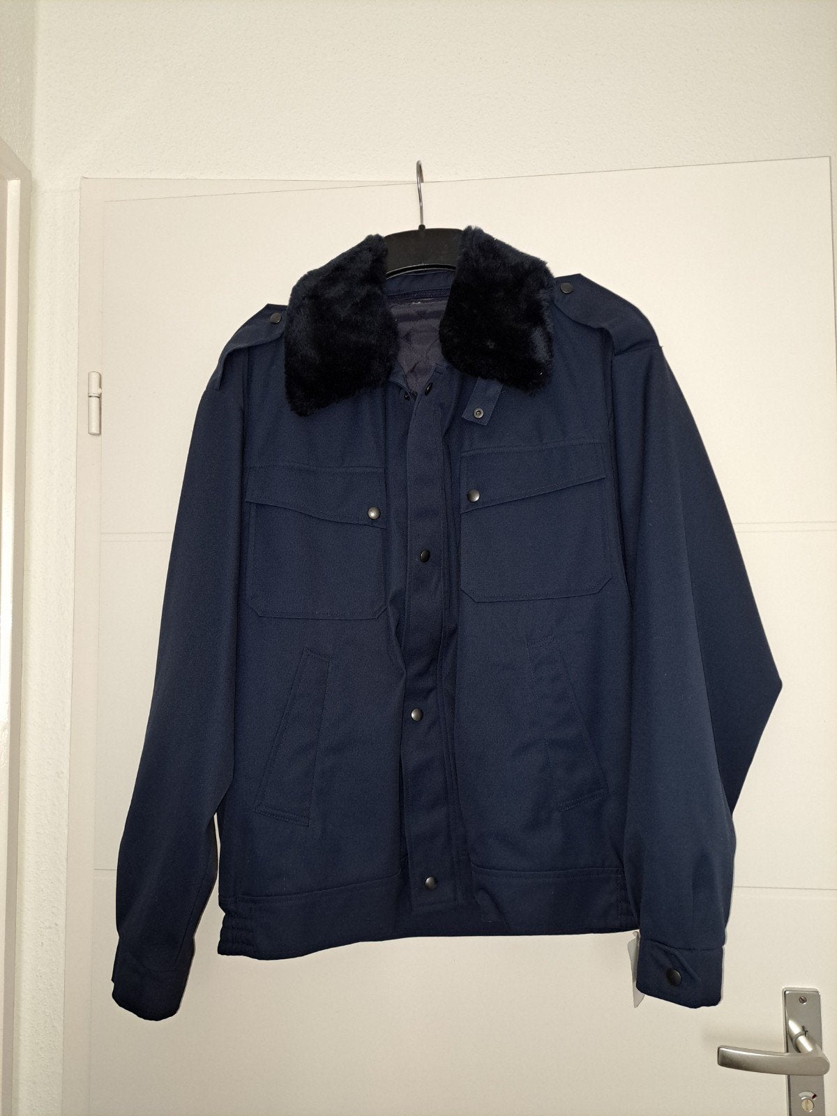 Nieuwe werkjas maat 54 - Donkerblauw met bontkraag, Ophalen, Nieuw, Maat 52/54 (L), Blauw
