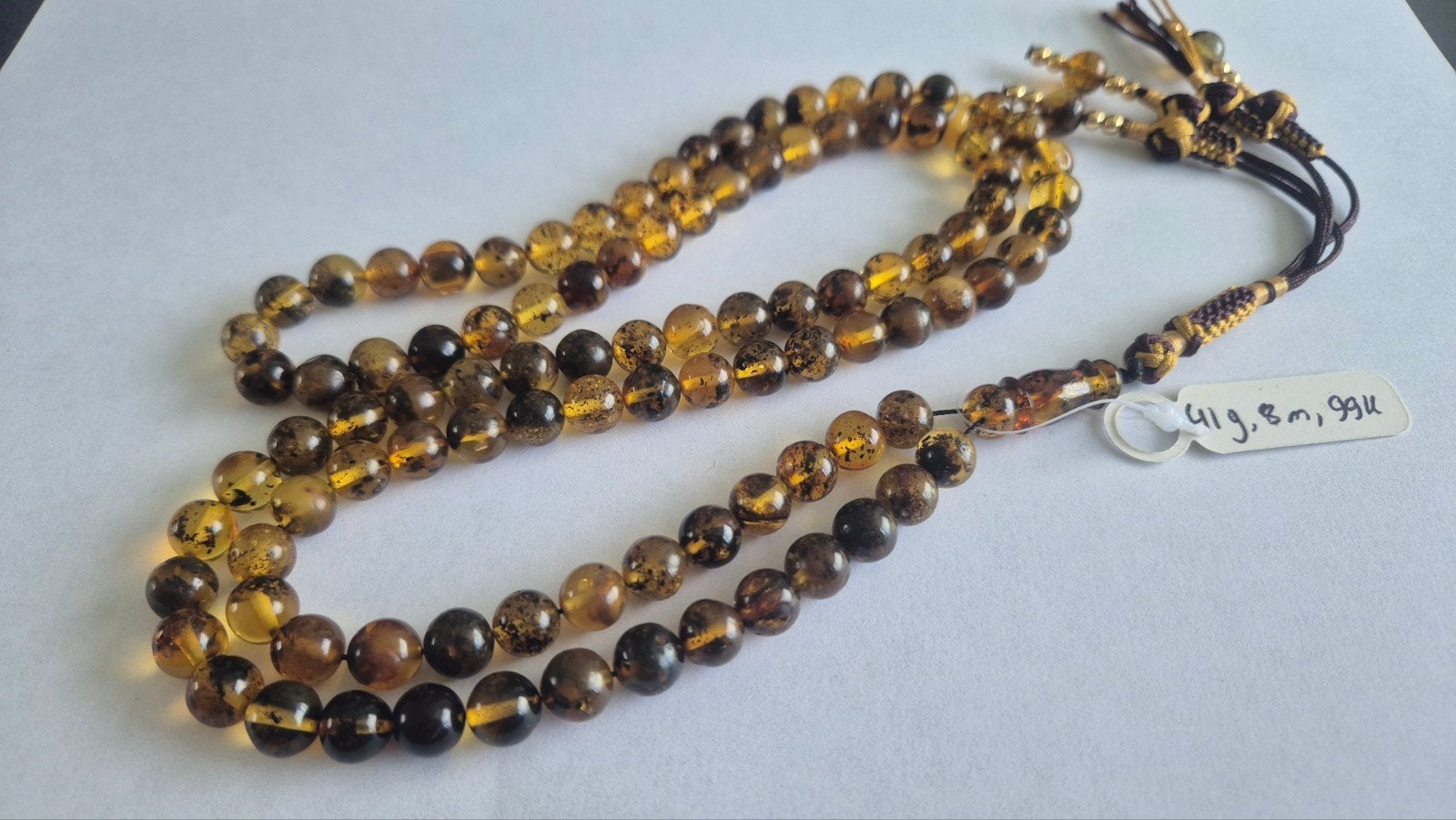 Baltische Amber Barnsteen Tesbih Ketting - 99 Kralen, 41g, Ophalen of Verzenden, Overige materialen, Ketting, Met edelsteen