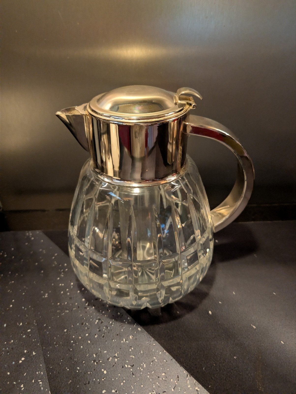 Vintage Verzilverde Granaatvormige Glazen Karaf, Jaren 50/60, Antiek en Kunst, Ophalen of Verzenden