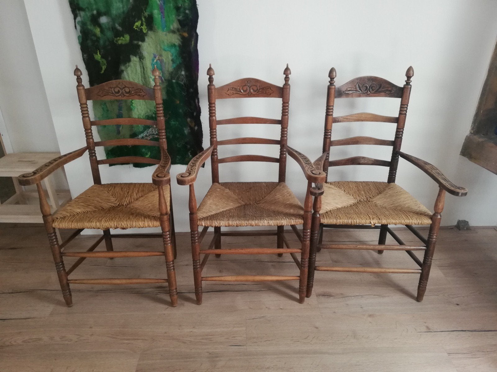 Antieke boeren Knop stoeltjes, Gebruikt, Ophalen of Verzenden, Drie, Bruin