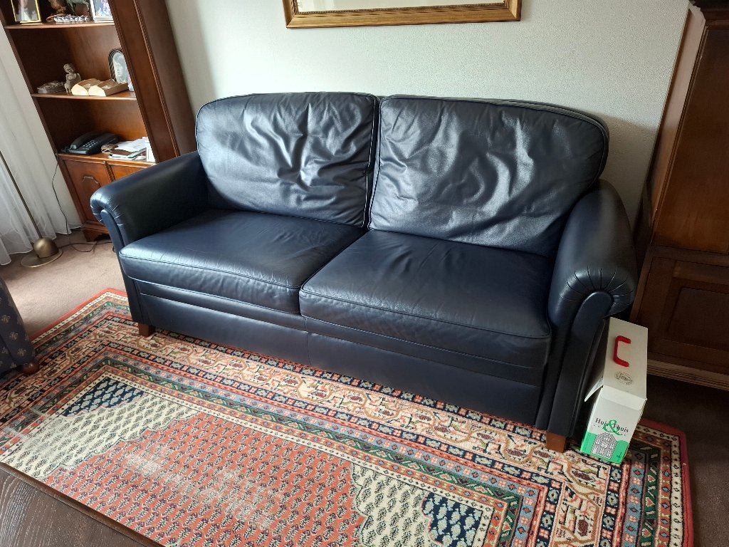 Leren bank  blauw, Ophalen, Minder dan 75 cm, 150 tot 200 cm, Driepersoons