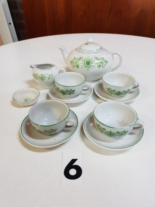 Mini servies nr. 6, met groene decoratie van Douwe Egberts,, Ophalen of Verzenden