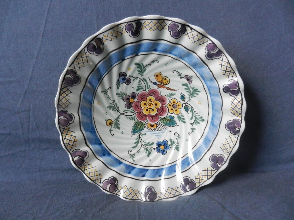 Plateel schaal bloemen Kon Zuid Holland Gouda ca 1960 d 20,5, Ophalen of Verzenden