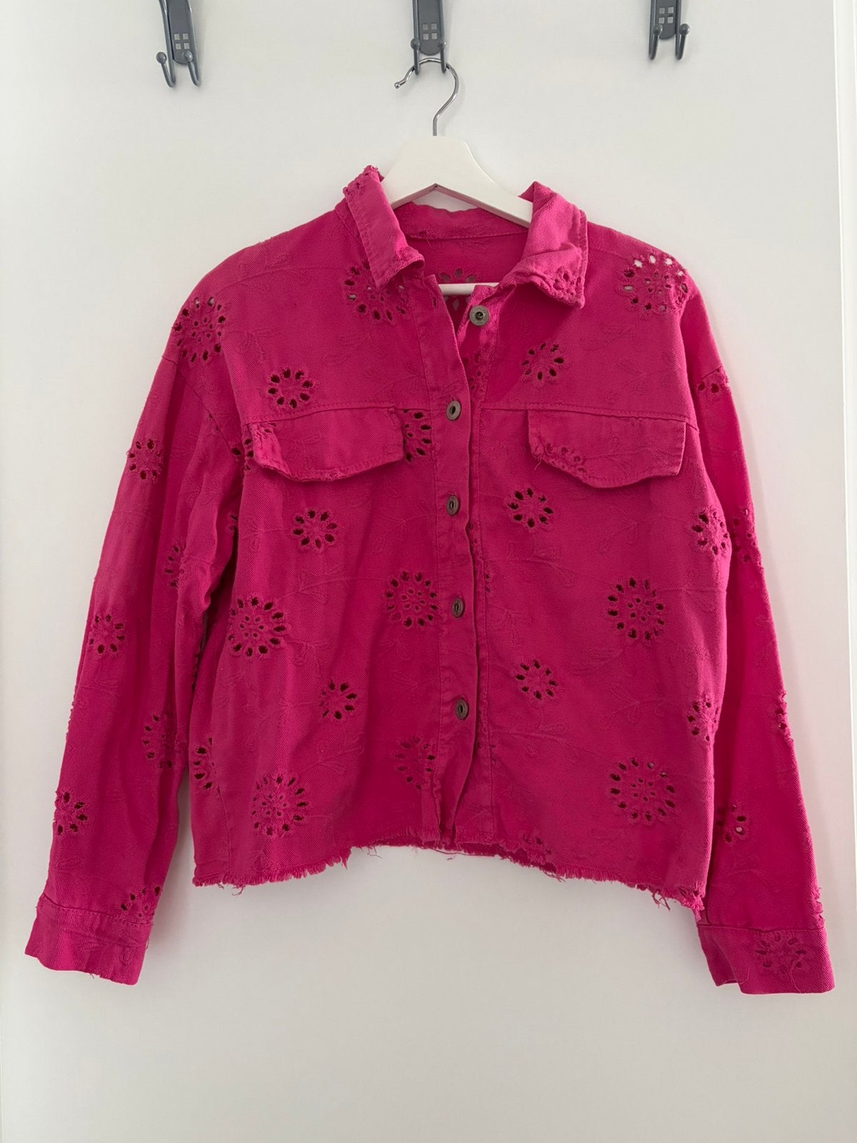 Roze broderie jasje 100% katoen, Ophalen of Verzenden, Zo goed als nieuw, Maat 36 (S), Roze