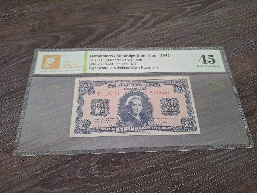Meest zeldzame variant biljet 2,5 gulden 1945, Y-serie, Ophalen of Verzenden