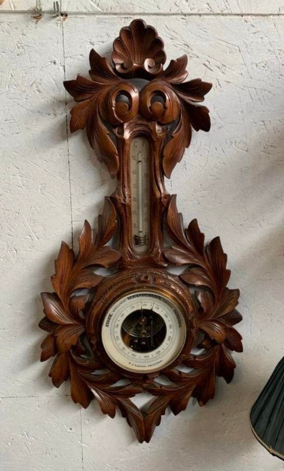 Barometer mooie eiken uitgesneden antieke barometer, Ophalen of Verzenden
