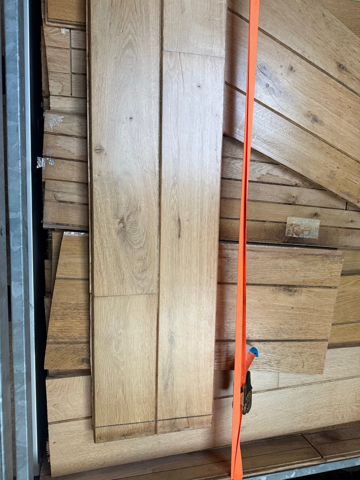 70 m² massief eiken vloer (uitgezaagd), Doe-het-zelf en Verbouw, Ophalen, Gebruikt, 25 tot 50 mm, Eiken