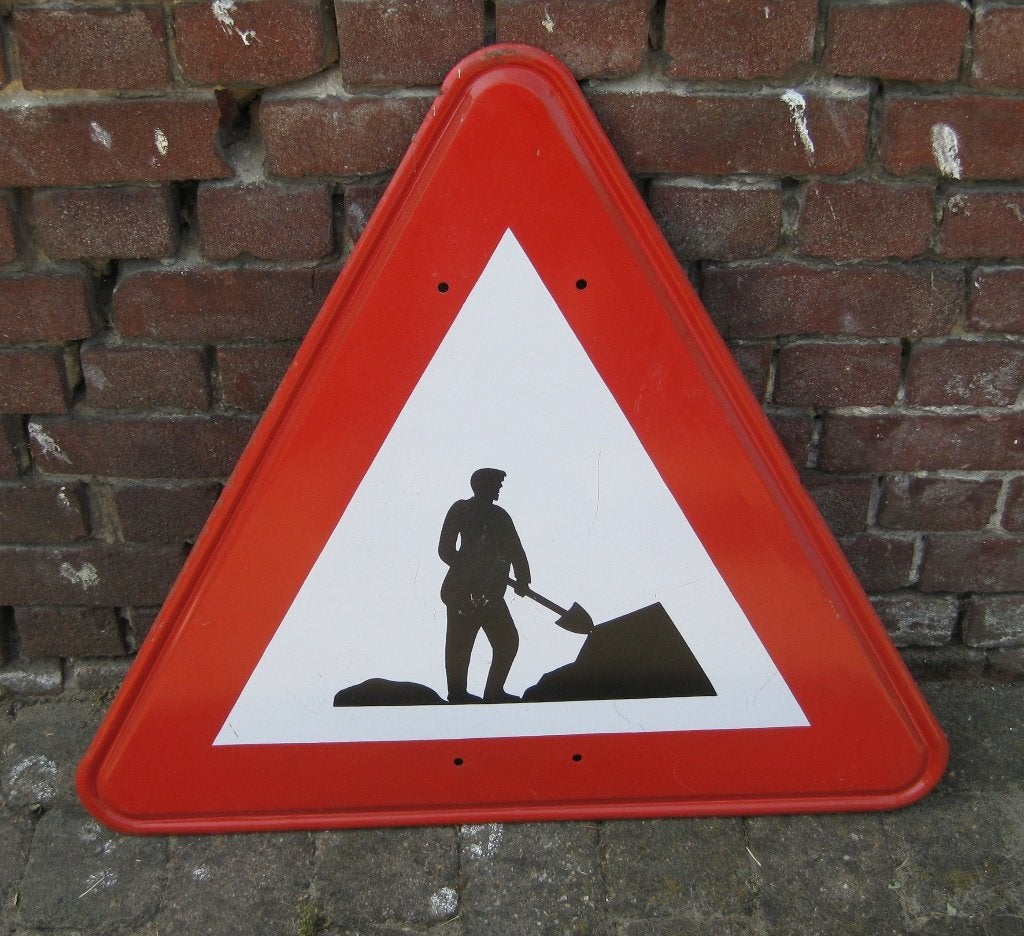 Vintage bord wegwerkzaamheden verkeersbord, Ophalen of Verzenden