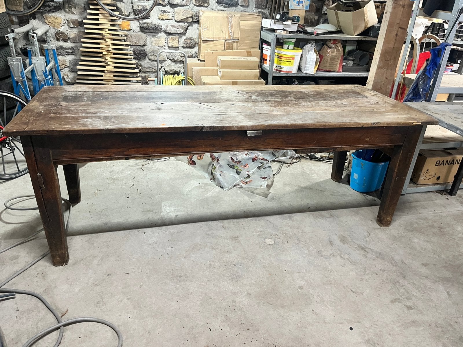 Antiek kloostertafel echt oud 221x84, Ophalen