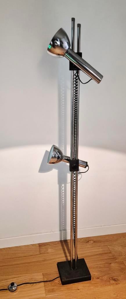 Vintage chroom vloerlamp Italiaans design Luci Interni 1970s, Ophalen, Gebruikt, Vintage, Metaal