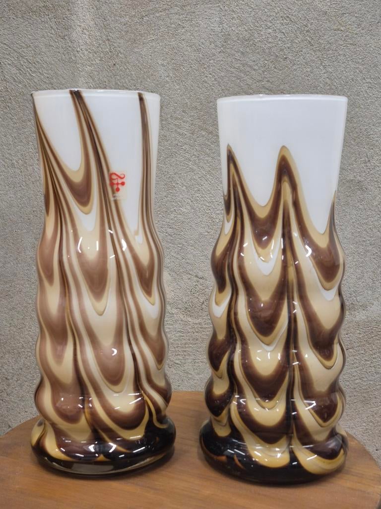 2x een Vintage vaas Florence Carlo Moretti bruin beige wit, Ophalen of Verzenden