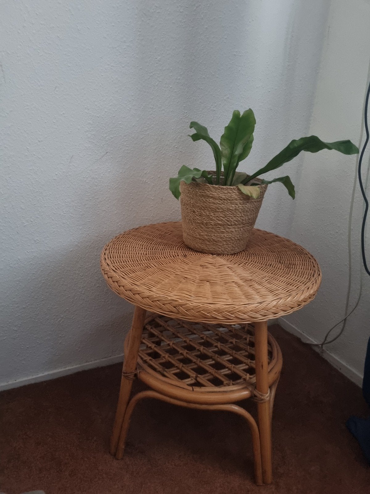 Rotan bijzettafel met extra opbergruimte, Huis en Inrichting, Minder dan 45 cm, Minder dan 55 cm, Gebruikt, Boho, Vintage, Natuurlijk