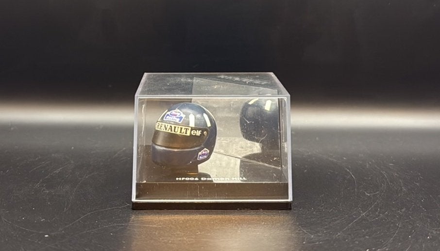 Damon Hill Renault Elf racehelm 1:12 in vitrine, Overige merken, Gebruikt, Auto, Groter dan 1:32
