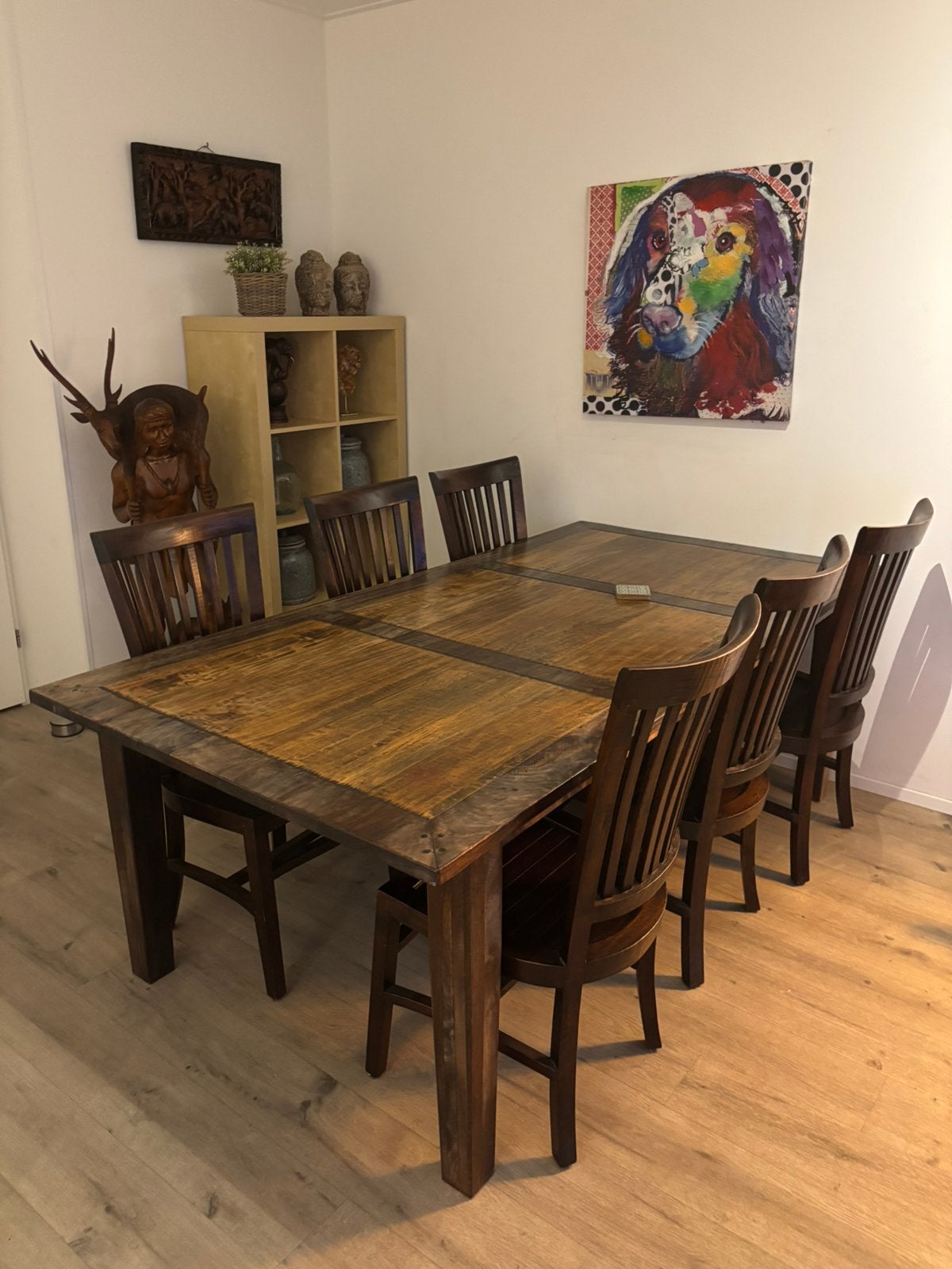 Complete eetkamerset grote eettafel met zes stoelen, Huis en Inrichting, Ophalen, Gebruikt, 6 tot 8 stoelen