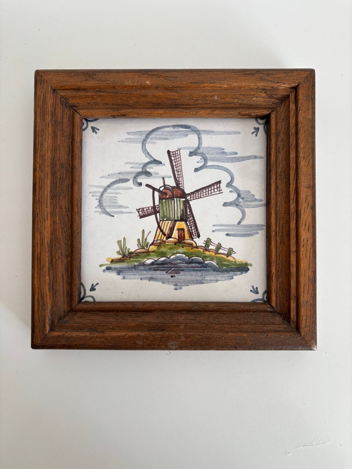 Makkum Handwerk Tegeltje met Molen in Houten Lijst, Ophalen of Verzenden