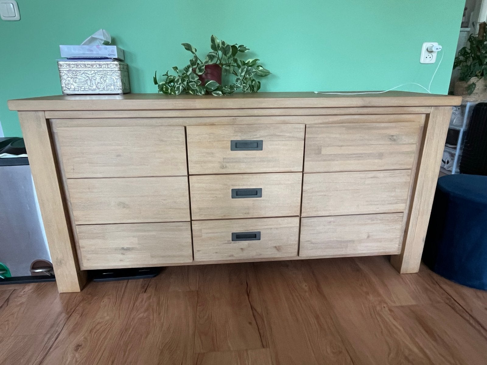 Classic solid wood chest of drawers and shelf, Ophalen, Gebruikt, 150 tot 200 cm, Met lade(s)