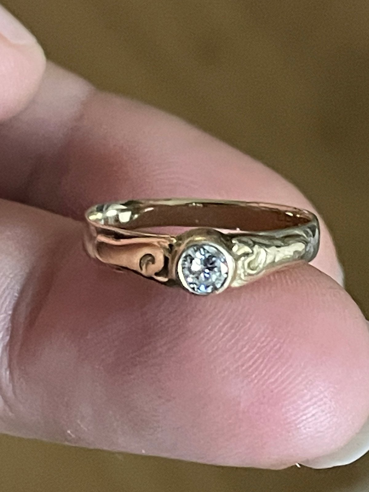 Antieke 8 karaat ring met een oud slijpsel (old cut) diamant, Ophalen of Verzenden, Goud, Ring