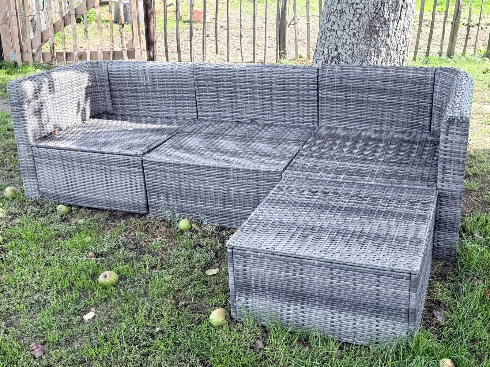 Mooie 3-delige loungebank met multifunctionele chaise longue, Ophalen, 3 zitplaatsen, Zo goed als nieuw, Loungeset