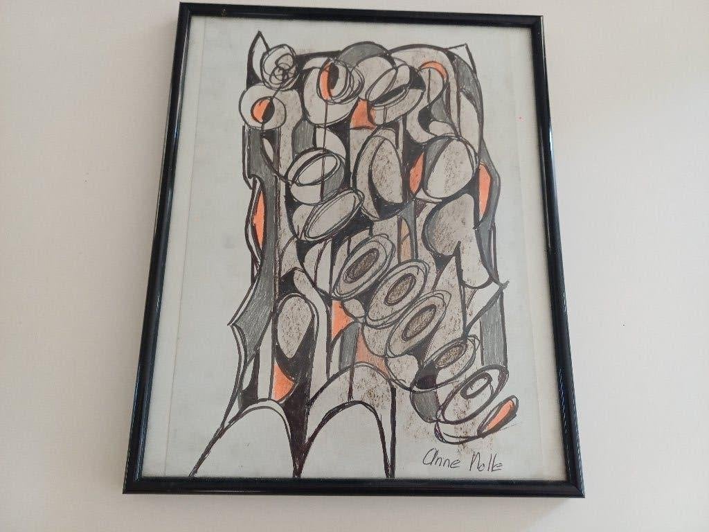 abstracte tekening met levendige oranje accenten, Ophalen of Verzenden, Gebruikt, Tekening