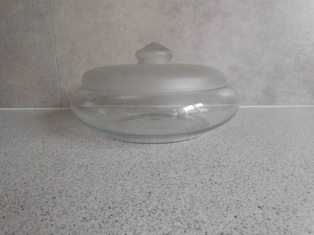 Koekschaal Leerdam mat glas deksel Jacques Boon - 21 cm, Ophalen of Verzenden