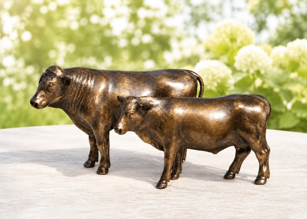 STIER EN KOE / SETPRIJS / bronzen beeld, Ophalen of Verzenden, Nieuw, Boerderijdier, Beeldje of Figuurtje