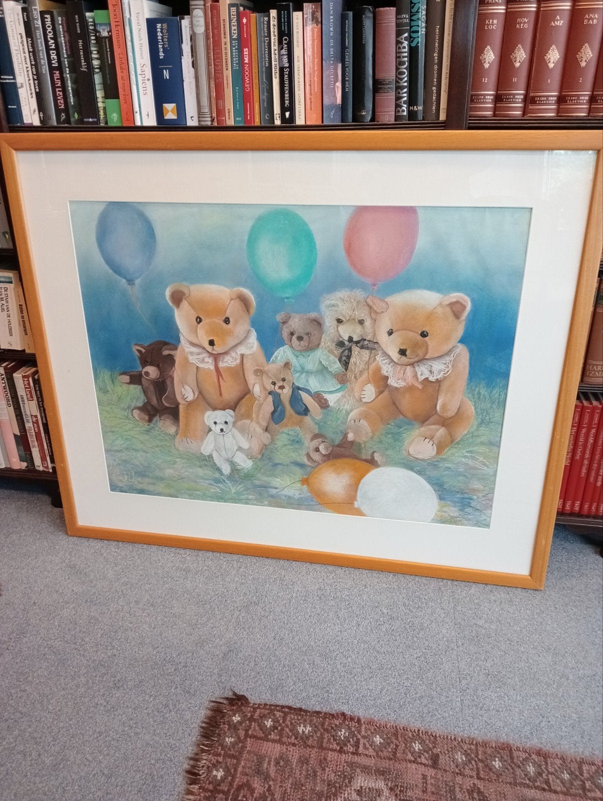 Schilderij met Teddyberen en Ballonnen, Antiek en Kunst, Kunst | Schilderijen | Klassiek, Ophalen of Verzenden