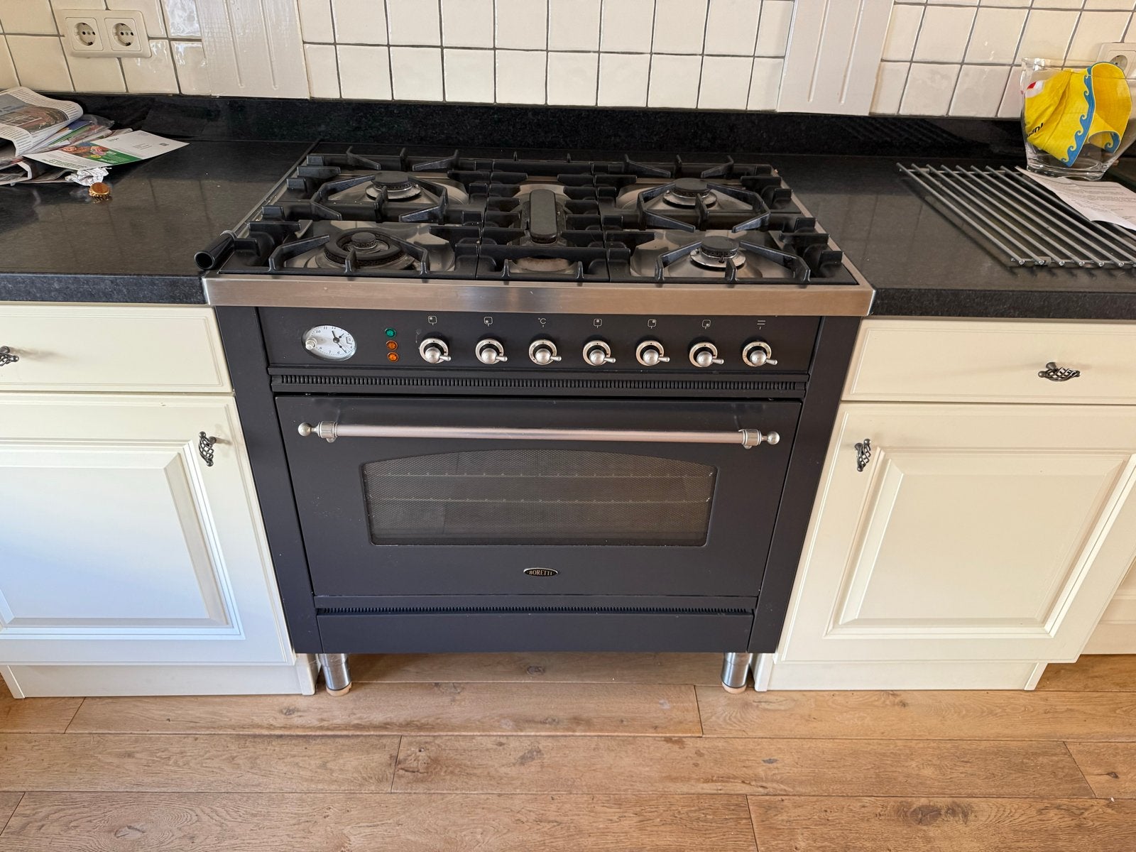 Boretti Fornuis 90 cm - Zwart Gasfornuis met Oven, Ophalen, Gebruikt, 60 cm of meer, Gas