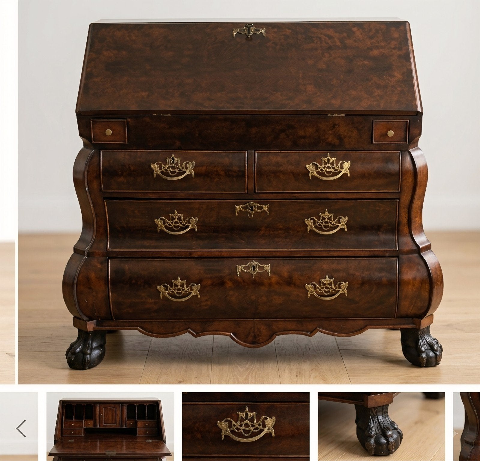 Foto 9 van Antieke Barok Secretaire Mahonie op Eikenhout ca. 1800
