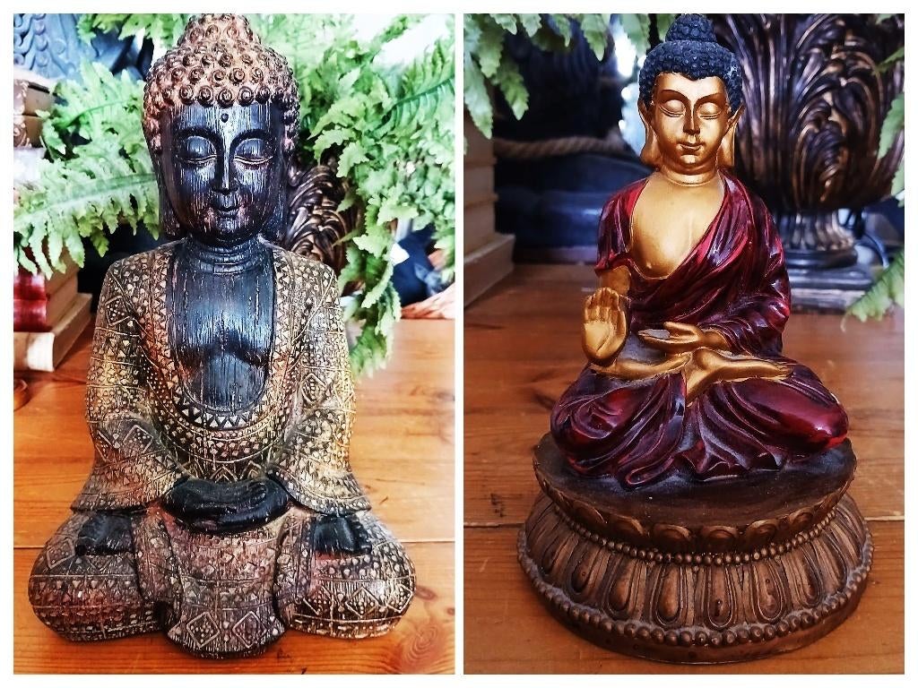 Boedhha Boudha Buddha beeld hout Birma en Lotus Nepal India, Ophalen of Verzenden