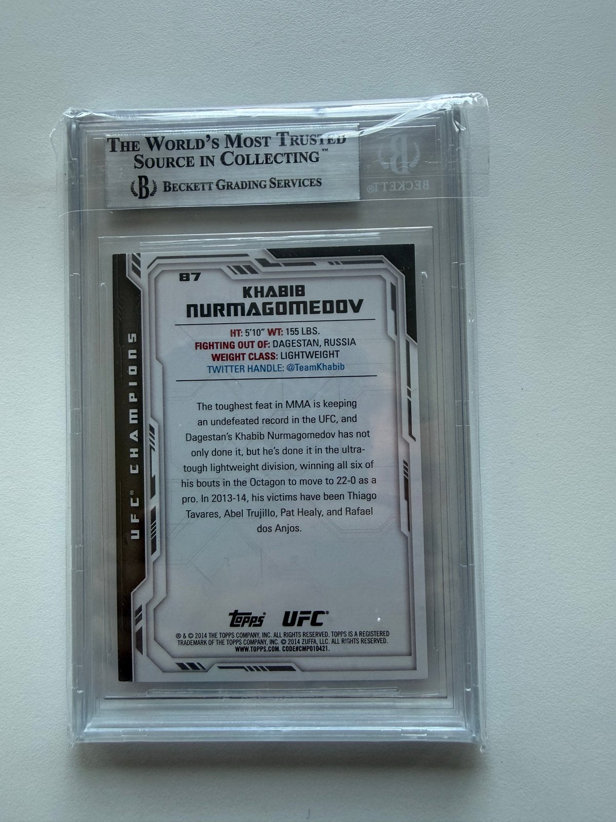Khabib Nurmagomedov gesigneerde UFC-kaart (Beckett), Ophalen of Verzenden, Zo goed als nieuw, Overige sporten, Spelerskaart