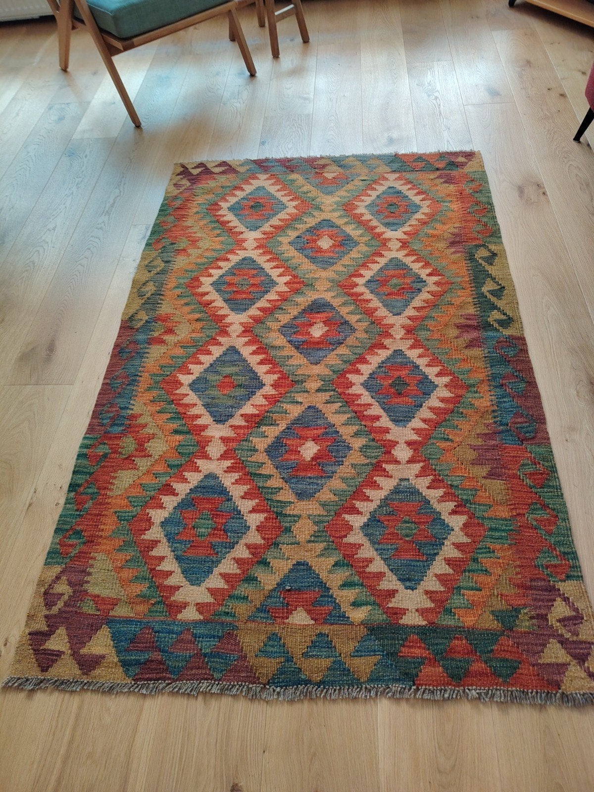 Nieuwe Afghaanse Kelim - Wol - Warme Kleuren, Traditioneel Afghaans, Kelim, Blauw, Nieuw, 150 tot 200 cm