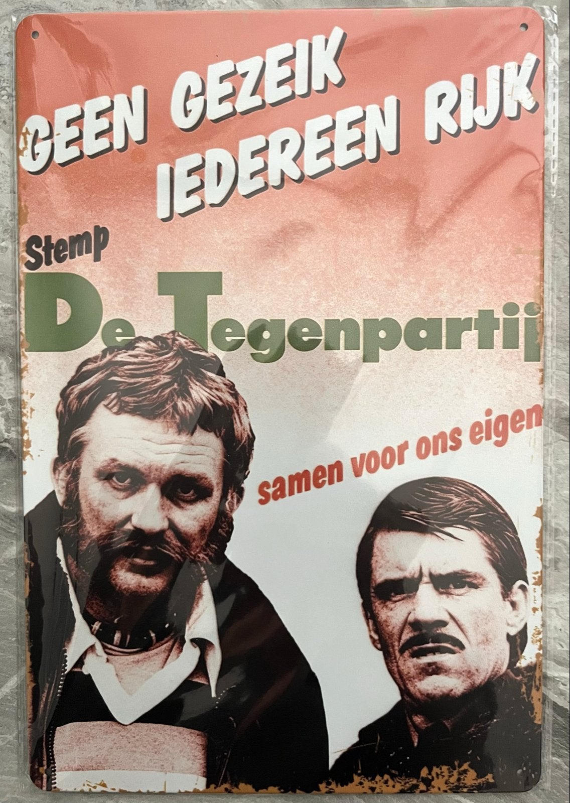De Tegenpartij - Geen gezeik iedereen rijk - Metalen bord, Ophalen of Verzenden, Nieuw, Metaal, Overige stijlen