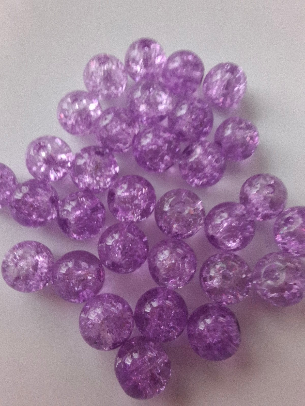 31 stuks 8 mm glaskralen crackle paars kralen partij, Kraal, -, -, Nieuw