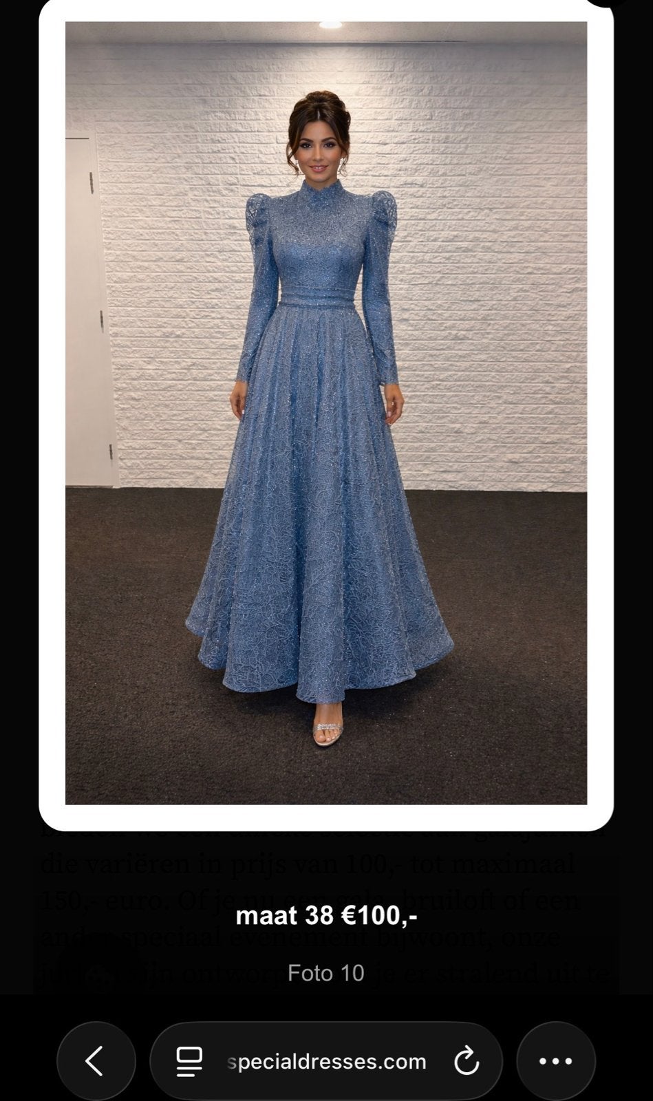 Elegante blauwe galajurk met lange mouwen, Ophalen, Galajurk, Blauw, Nieuw