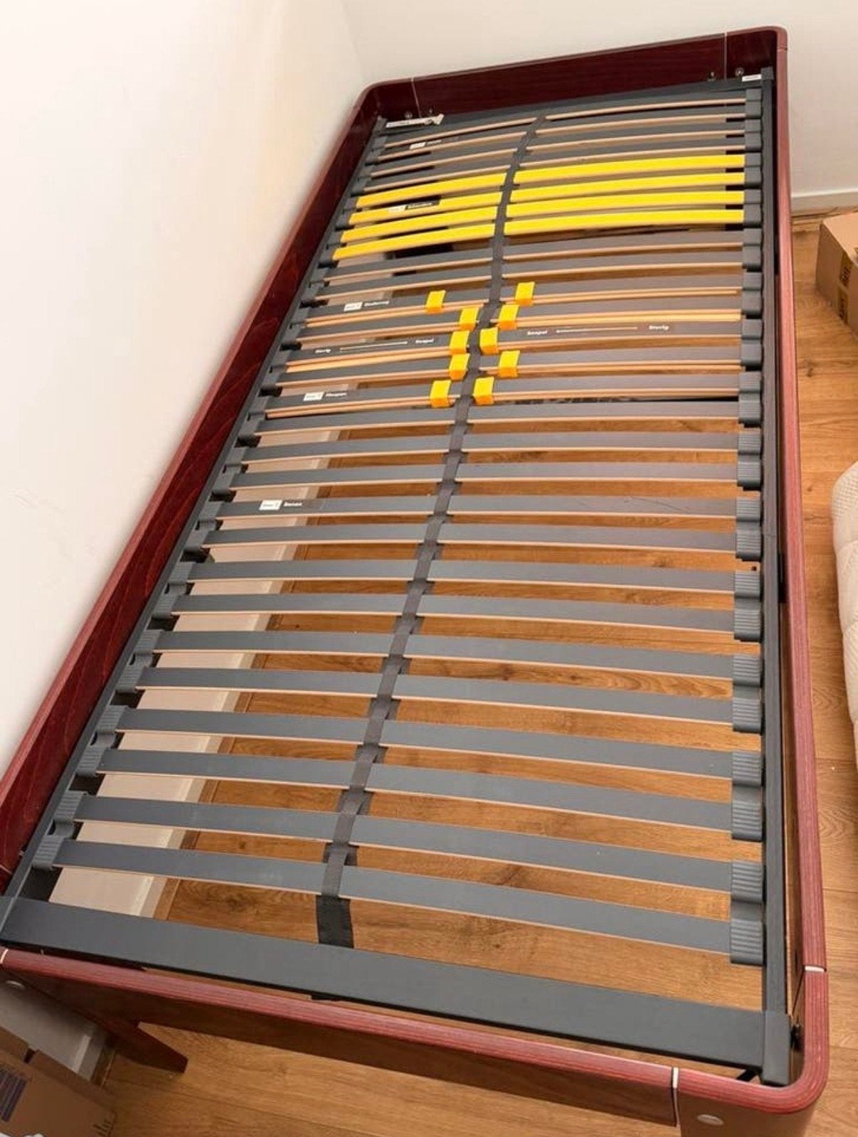 Auping Auronde bed 90x200 met Bossflex lattenbodem, Ophalen, 90 cm, Eenpersoons, Bruin