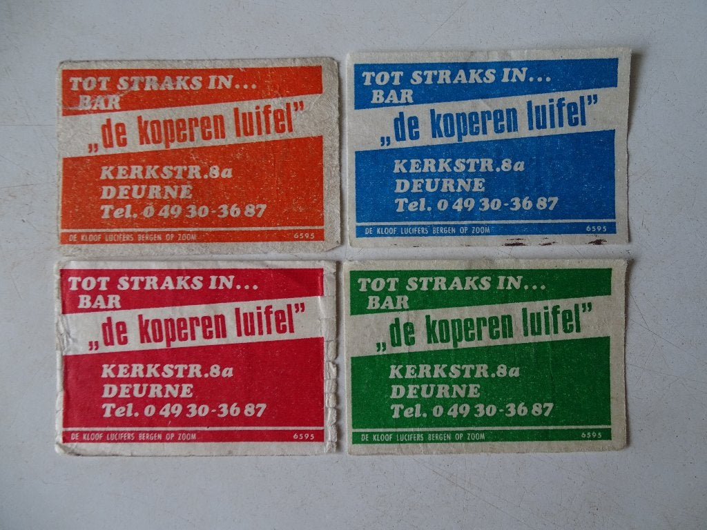Bar  DE KOPEREN LUIFEL   Kerkstraat    DEURNE, Verzenden, Luciferdoosjes of -merken