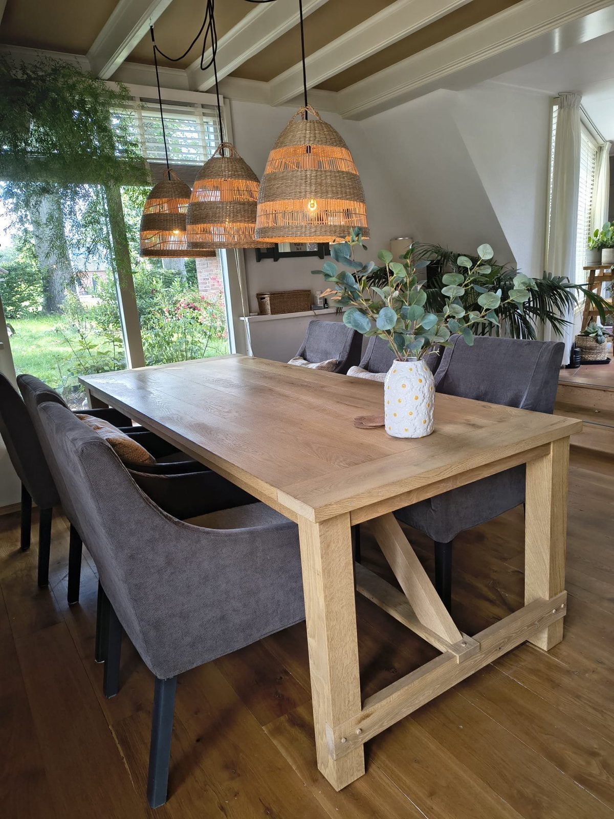 Prachtige robuuste Eikenhouten Eettafel, Ophalen, Eikenhout, 200 cm of meer, 50 tot 100 cm