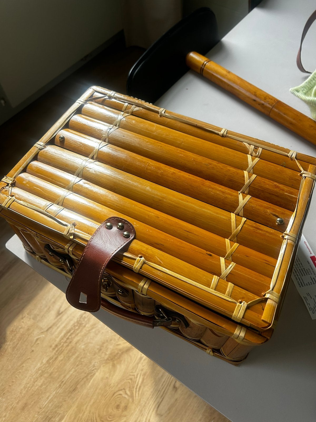 Vintage Bamboe Picknickmand met Geruite Voering, Ophalen, Gebruikt
