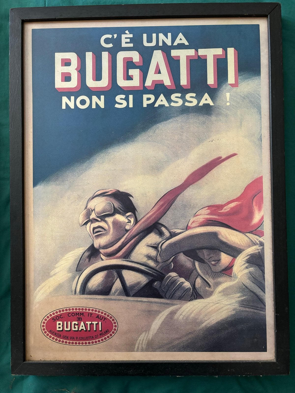 Vintage Bugatti 'Non Si Passa' Poster - Ingelijst, Ophalen, Gebruikt, Auto's